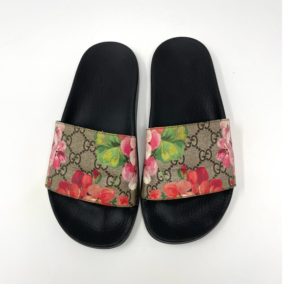 SOLD Gucci GG Blooms Supreme Floral Slide Slip On Rubber Sandals Flats EU 37 - Picture 2 of 13